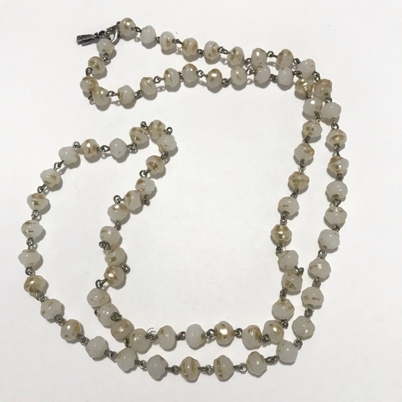 Anne Klein Vintage Faux Gold Foil Pearl Long Necklace Single Strand Silvertone - Picture 1 of 11